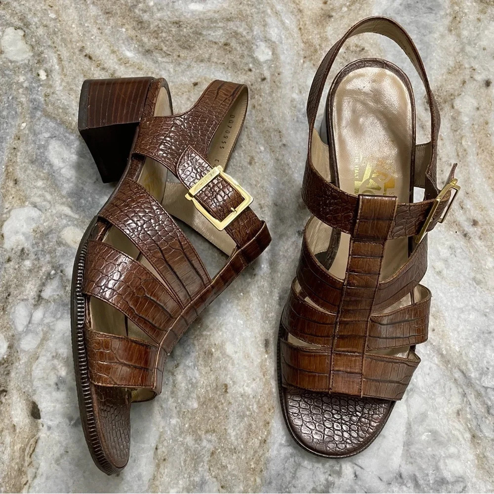 SALVATORE FERRAGAMO Slingback Leather Sandals 7 B